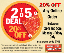 2TO5 Deal. 20% off you entire order